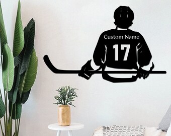 Personalized Hockey Player Metal Wall Art: Man Cave Decor