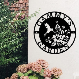 Custom Hummingbird Garden Sign Personalized Hummingbird Garden Wall Art Hummingbird Metal Sign  Metal Garden Wall Decor Nana's Garden Sign