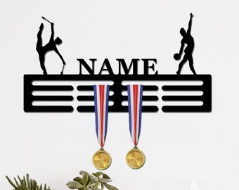 Custom Rhythmic Gymnastics Medal Holder Medal Hanger with Name, 12 Rungs for Medals & Ribbons, Gymnast Medal Display Award Display