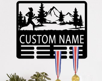 Custom Trail Running Medal Holder, Female Runner Gift