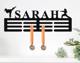 Personalized Karate Medal Holder, Medal Display Rack, Ribbon Hanger