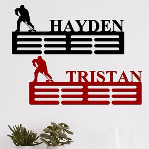 Custom Hockey Medal Holder Personalized Hockey Medal Display Hockey Medal Hanger Display Rack for Awards Hockey Player Gift Ribbon Display