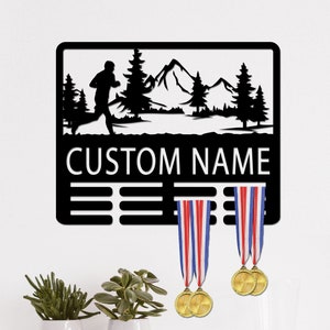 Custom Running Medal Holder Personalized Running Medal Hanger, 12 Rungs for Medals & Ribbons, Marathon Medal Display, Marathon Medal Holder