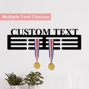 Custom Name Medal Hanger, Medal Holder Custom Text, Color Medal Rack 12 Rungs for Medals & Ribbons, Medal Display Rack Award Display