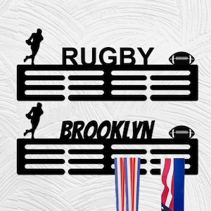 Custom Football Medal Hanger Rugby Medal Holder with Name, 12 Rungs for Medals & Ribbons, American Football Medal Display Award Display
