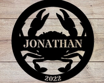 Custom Crab Metal Wall Art Crab Wall Decor Crab Family Name Sign Home Decor Maryland Crab Gift Beach House Decor Crab Door Hanger