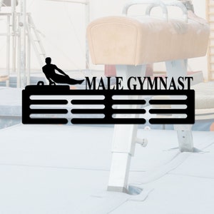 Gymnastics Male Medal Holder Custom Medal Hanger with Name, 12 Rungs for Medals & Ribbons, Gymnast Medal Display Award Display Gift for Boys
