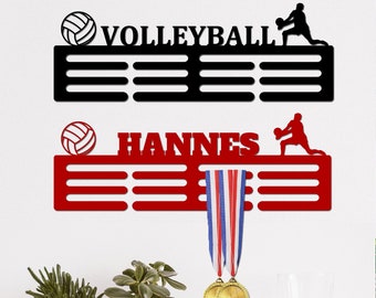 Volleyball Medal Hanger Custom Volleyball Medal Holder , 12 Rungs for Medals & Ribbons, Volleyball Medal Hanger Robbon Display Rack