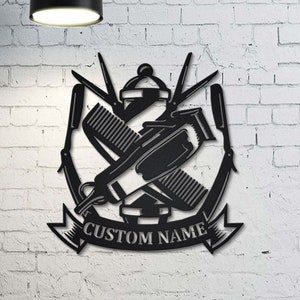 Custom Barber Shop Metal Wall Art Personalized Hair Dresser Metal Sign Hair Salon Sign Barber Shop Sign  Hair Stylist Name Sign