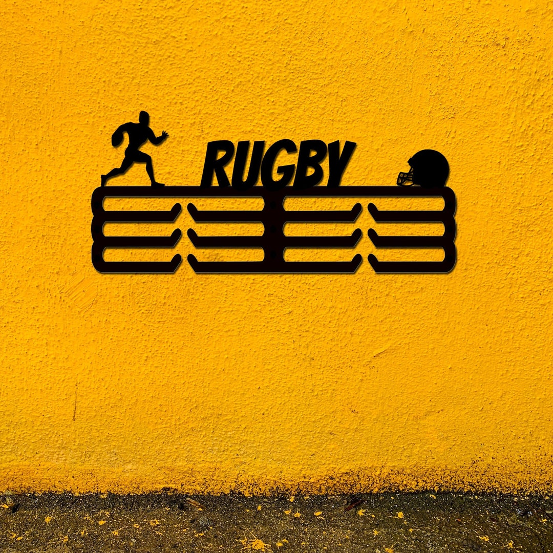 Custom Rugby Medal Holder Rugby Medal Hanger With Name, 12 Rungs for Medals & Ribbons, Rugby