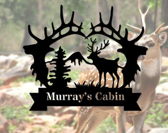 Personalisierte Hirsch Jäger Schild Hirsch Metallschild Hüttenschild Outdoor Jäger Geschenk Angepasst Familienname Türschild Camping Schild Weihnachtsgeschenk