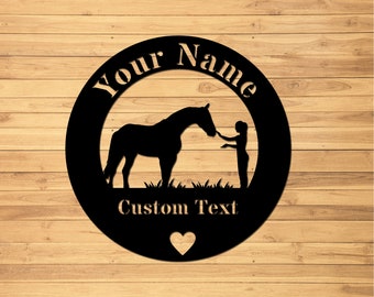 Custom Horse and Girl Metal Sign Horse Stall Sign Horse Name Sign Horse Metal Wall Art Equestrian Sign Stable Door Sign Horse Lover gift