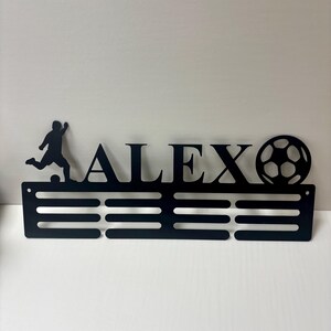 Custom Soccer Medal Holder Soccer Medal Hanger with Name, 12 Rungs for Medal & Ribbon, Soccer Medal Display Personalized Soccer Player Gift image 10
