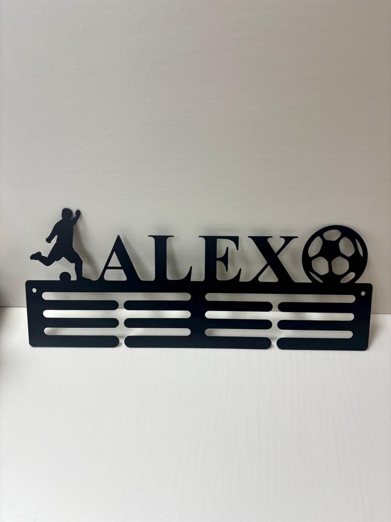 Custom Soccer Medal Holder Soccer Medal Hanger with Name, 12 Rungs for Medal & Ribbon, Soccer Medal Display Personalized Soccer Player Gift image 10