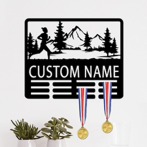 Custom Female Runner Medal Holder Personalized Running Medal Hanger, 12 Rungs for Medals & Ribbons, Marathon Medal Holder, Medal Display