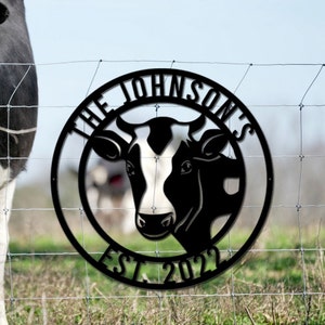 Metal Cow Farm Sign Custom Metal Cow Wall Art Personalized Cow Metal Sign Cow Name Sign Ranch Sign Cow Home Decor Metal Farmer Gift
