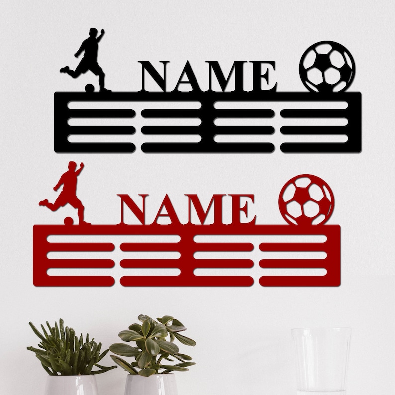 Custom Soccer Medal Holder Soccer Medal Hanger with Name, 12 Rungs for Medals & Ribbons, Football Soccer Medal Display Award Display image 6