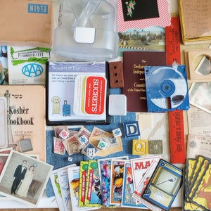 Assemblage Lot: 50+ RECTANGLE/SQUARE Found Objects, Some Vintage, for Assemblage, Collage, Mixed Media (Ruler Not Included)