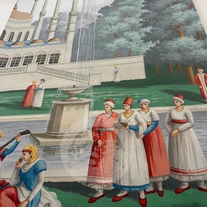 Papel pintado de estilo europeo pintado a mano, mural paisajístico del Grand Tour, escena de palacio y jardín históricos, paneles de pared de lujo personalizados para sala de estar. imagen 6