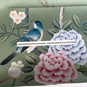 Sample for Chinoiserie Hand Painted Wallpaper on silk 12&quot;x16&quot; - Accept custom size