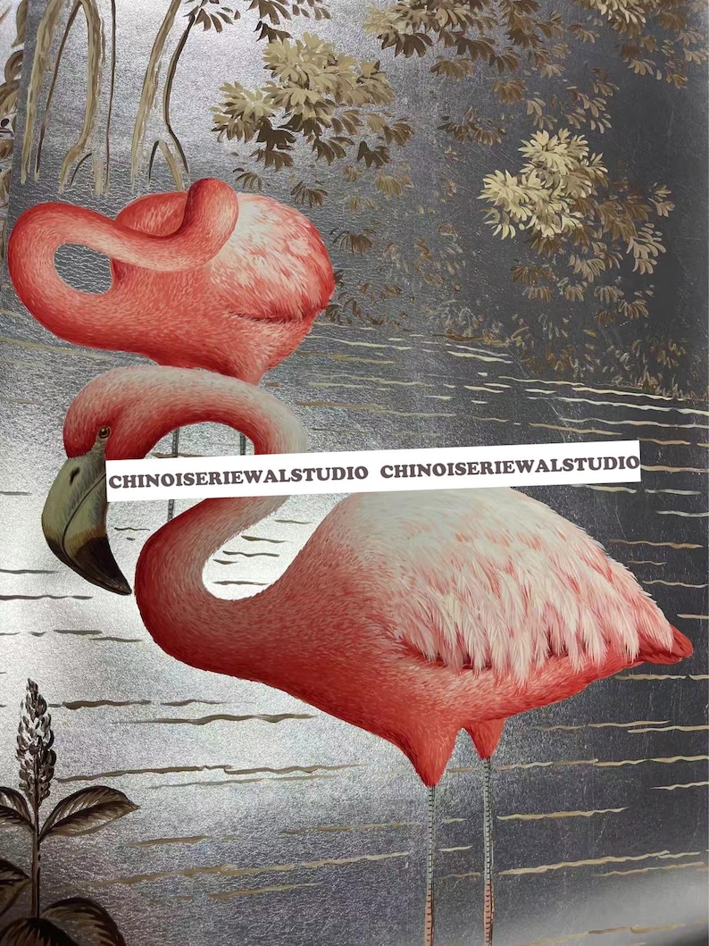 Buy TOP Quality Flamingo Panoramic Murals Hand Painted Wallpapers on