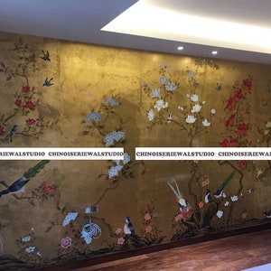 Papel de parede japonês pintado à mão em metal dourado envelhecido - Aceitamos tamanhos personalizados