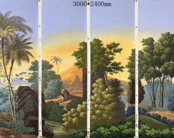 Panoramic Mural Forest Hand Painted Wallpaper on Scenic Paper 29.5" X 94.5"/Panel - Price for 4 Panels