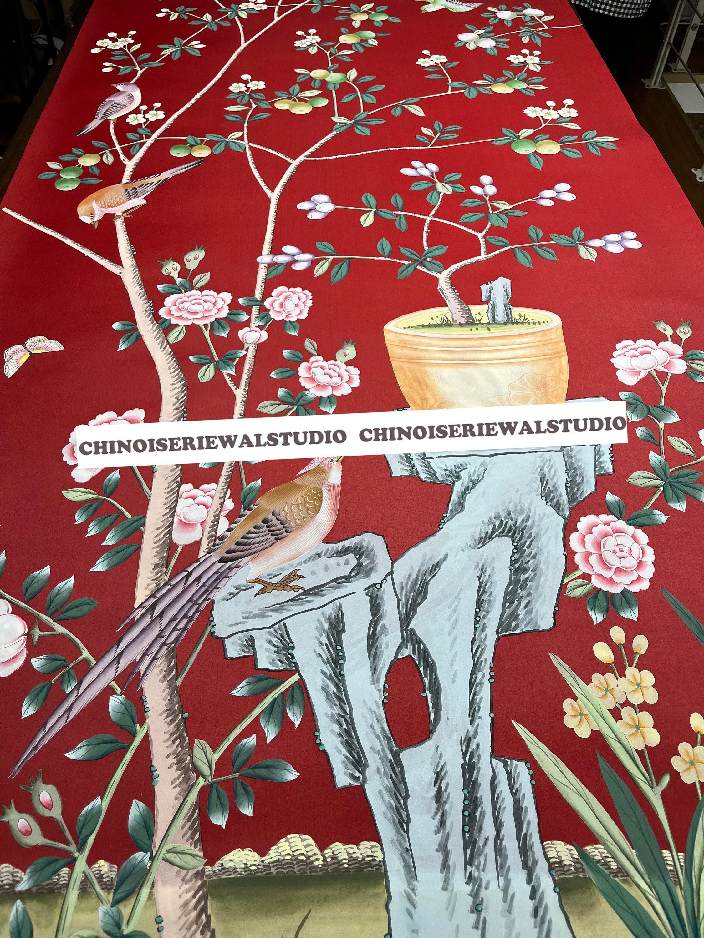 Chinoiserie Wallpapers Chinoiserie Panel Hand Painted Etsy