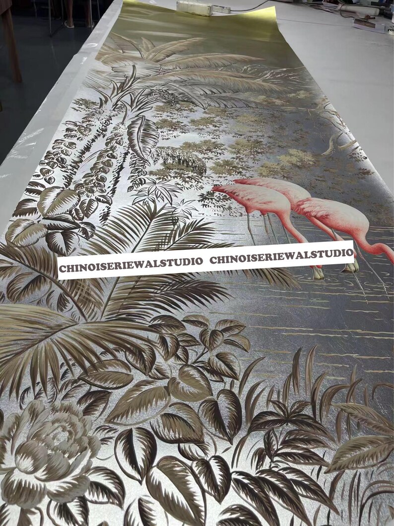 Buy TOP Quality Flamingo Panoramic Murals Hand Painted Wallpapers on