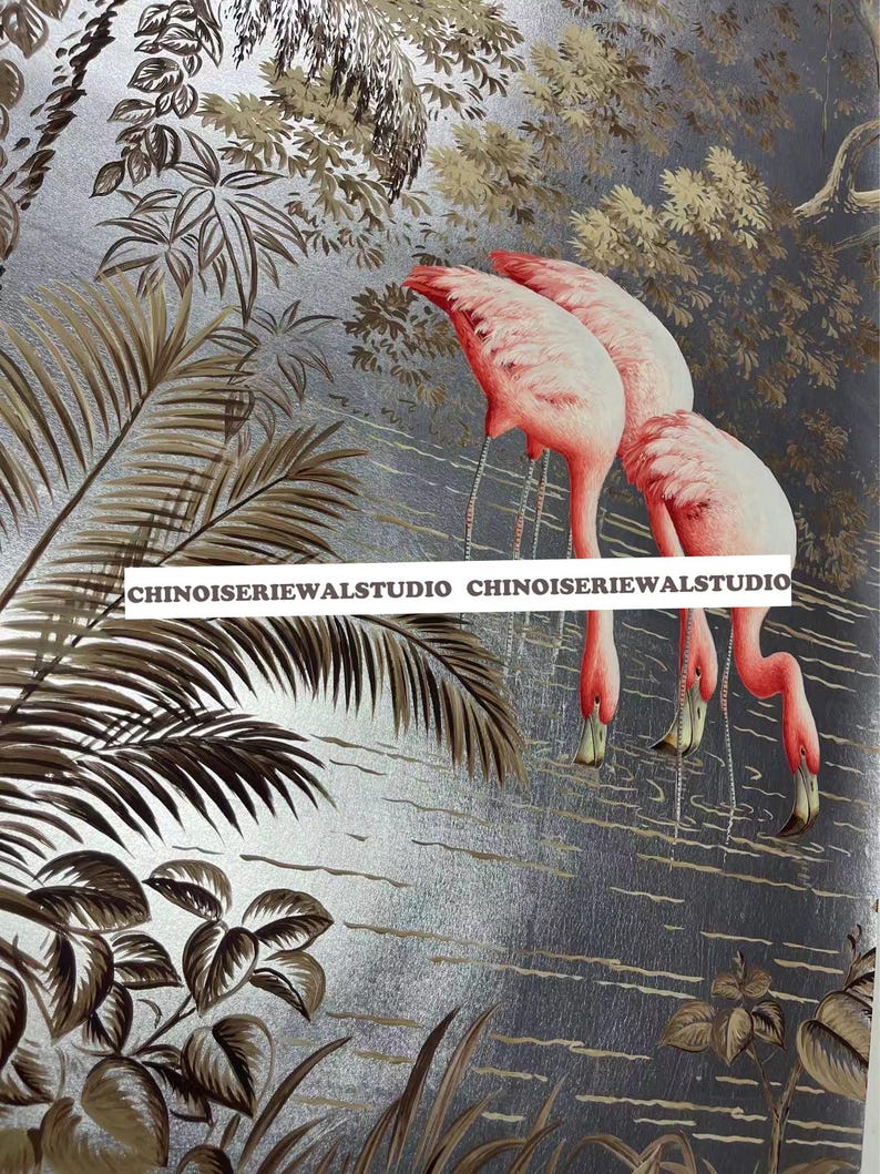 Buy TOP Quality Flamingo Panoramic Murals Hand Painted Wallpapers on