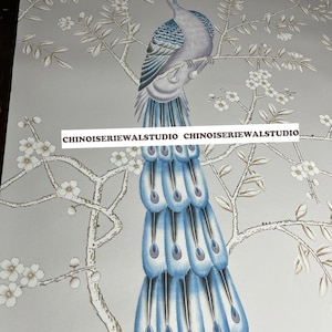 Chinoiserie Wallpaper Hand painted artworks on Silk - Accept Custom Sizes