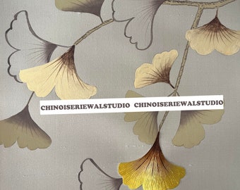 Sample for Ginkgo leaves Hand Painted Wallpaper on silk 12"x16" with embroidery - Accept custom size