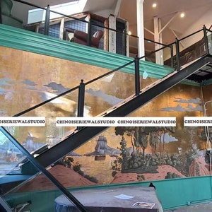 Murales panoramici di alta qualità con didascalie, dipinti a mano su carta da parati metallizzata oro anticato - Accetta dimensioni personalizzate