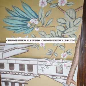 4 Panels - Chinoiserie wallpapers Chinoiserie Panels Hand painted Wallpapers on Silk 21&quot;x72&quot;/panel - Accept Custom Sizes