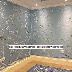 Sfondi Chinoiserie Pannelli Chinoiserie Sfondi dipinti a mano su seta 36"x80"/pannello - Accetta dimensioni personalizzate