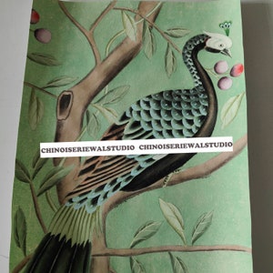 Beispiel für Pfau Chinoiserie handgemalte Tapete auf EDO XUAN PAPER 12 "x 16" - Akzeptieren Sie benutzerdefinierte Größe