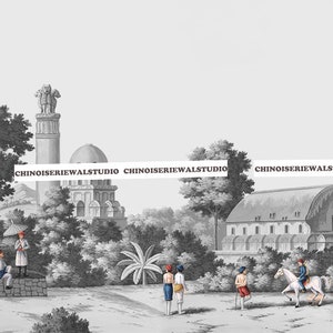 Murales panorámicos indios Papeles pintados a mano en papel escénico 36 "x 96"/panel - Se aceptan tamaños personalizados