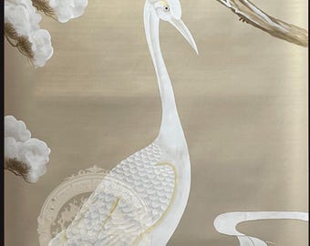 Luxe metallic zijden behang muurschildering | Handgeschilderde chinoiseriekraan en landschapsmuurkunst | Groot wandpaneel op maat | Decoratie in Aziatische stijl