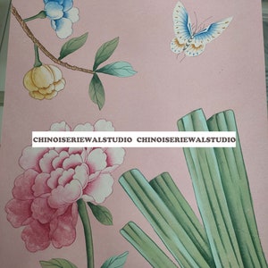 Esempio per carta da parati dipinta a mano di cineseria su carta Xuan rosa Edo Chalk 12 "x16" - Accetta dimensioni personalizzate