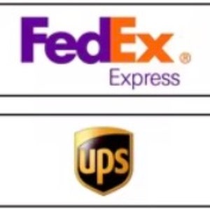 May include: Logos for FedEx Express and UPS. FedEx is in purple and orange, UPS is in gold and black.