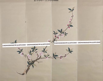 Hand-Painted Chinoiserie Flower Wallpaper on Silk price for 4 panels | Chinoiserie Panels