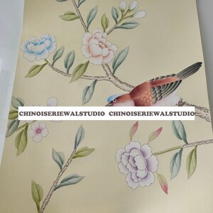 Sample for Chinoiserie Hand Painted Wallpaper on ivory silk 12&quot;x16&quot; - Accept custom size