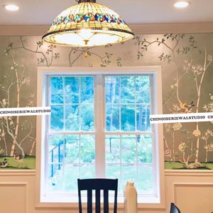 Chinoiserie Panels Hand painted Wallpapers on Silver Leaf 36&quot;x96&quot;/panel - Accept Custom Sizes