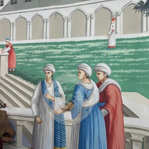 Papel pintado de estilo europeo pintado a mano, mural paisajístico del Grand Tour, escena de palacio y jardín históricos, paneles de pared de lujo personalizados para sala de estar. imagen 2