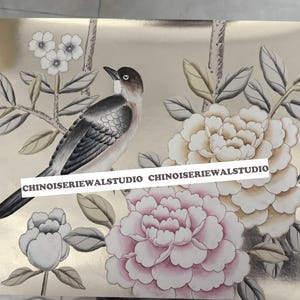Sample for Chinoiserie wallpaper Hand Painted Wallpaper 12&quot;x16&quot; on champagne metallic - Accept custom size