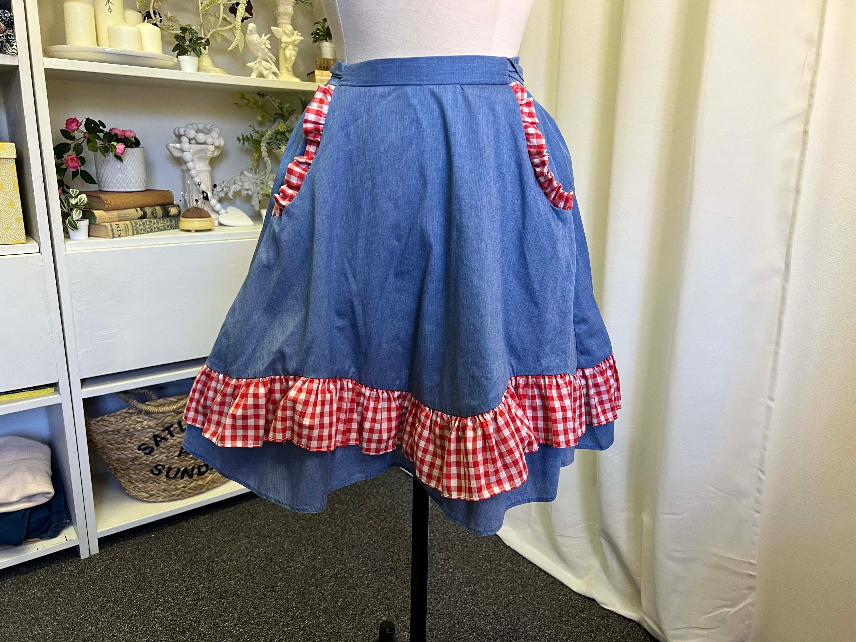 70s Denim and Gingham Western Square Dancing Skirt by Square up