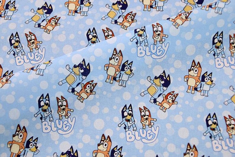 Bluey Fabric Blue Dog Family Fabric Cotton Cartoon Fabric Etsy UK