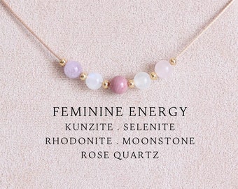 Feminine energy necklace Personalized healing crystal jewelry Femininity Unconditional love Gemstone necklace Harmony