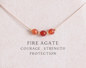 Fire agate necklace Custom crystal jewelry Personalized gemstone necklace Leo and Aries zodiac gift Wisdom Protection Overcoming stagnation