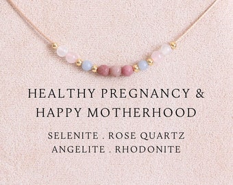 Healthy pregnancy Happy motherhood necklace Healing custom crystal jewelry Personalized mom to be gift Gemstone cord choker Fertility